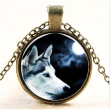 Wolf Moon Bronze Glass Chain Pendant Necklace