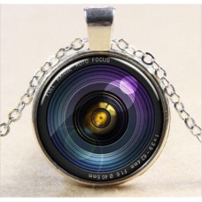 Camera Eye Silver Glass Chain Pendant Necklace