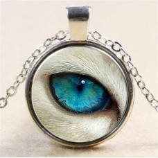 Cat Eye Silver Glass Chain Pendant Necklace
