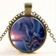 Dragon Night Sky Bronze Glass Chain Pendant Necklace