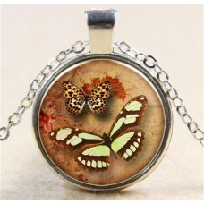 Twin Butterfly's Silver Glass Chain Pendant Necklace